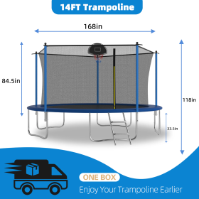 14 FT TRAMPOLINE INSIDE SAFETY NET WITH BASKETBALL HOOP