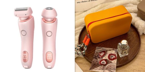 2 In 1 Hair Removal Epilator USB Rechargeable Trimmer Women Body Razor Face Leg Armpit Bikini Hand Pubic Shaver Hair Remover (Option: Pink and Sweet Red set-USB)