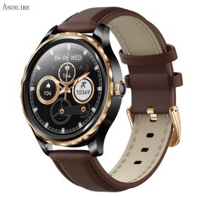 QR02 smart watch HD Bluetooth call AI voice mobile payment health monitoring multi sport watch (colour: Black brown leather)